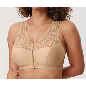 DELIMIRA W003 Lace Front Closure Bra 40B Beige Wireless Racerback Full Coverage
